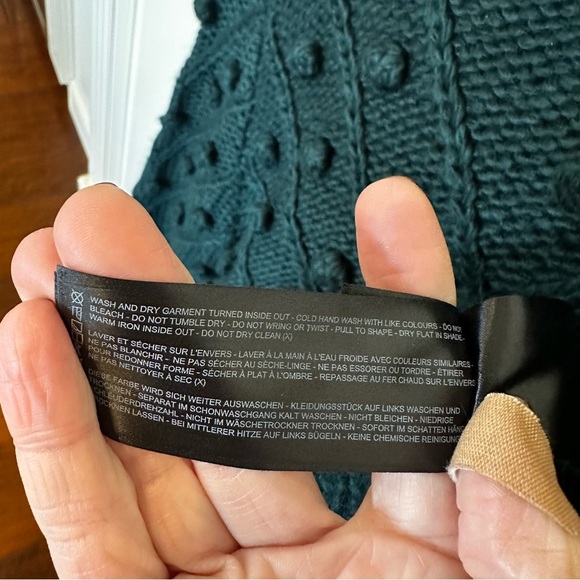 Anthropologie C/MEO Collective Pom Pom Trims Evergreen Women’s Knit Sweater L - Picture 8 of 13